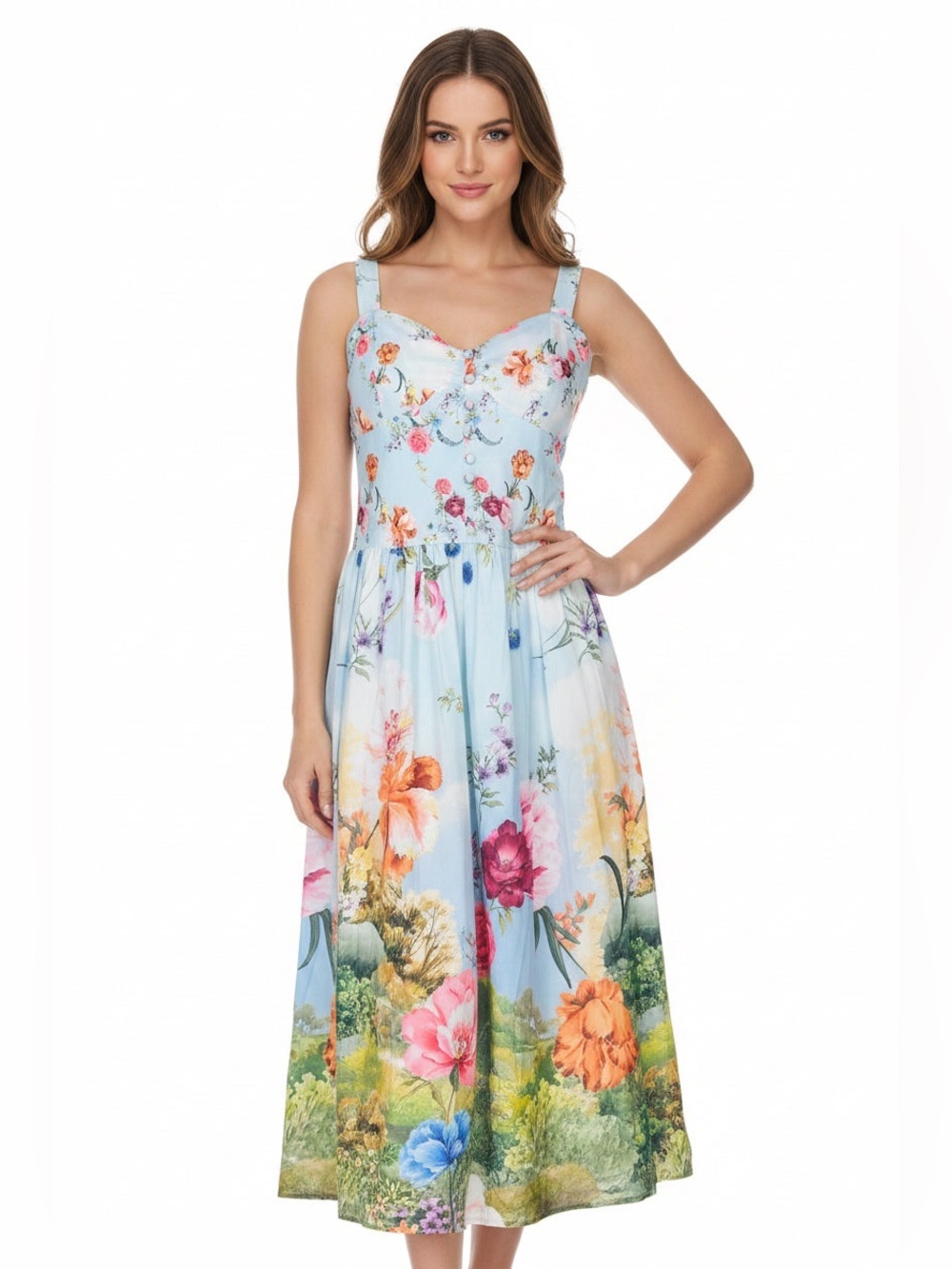 Billabong Pastel Blue Floral Sweetheart Maxi Dress